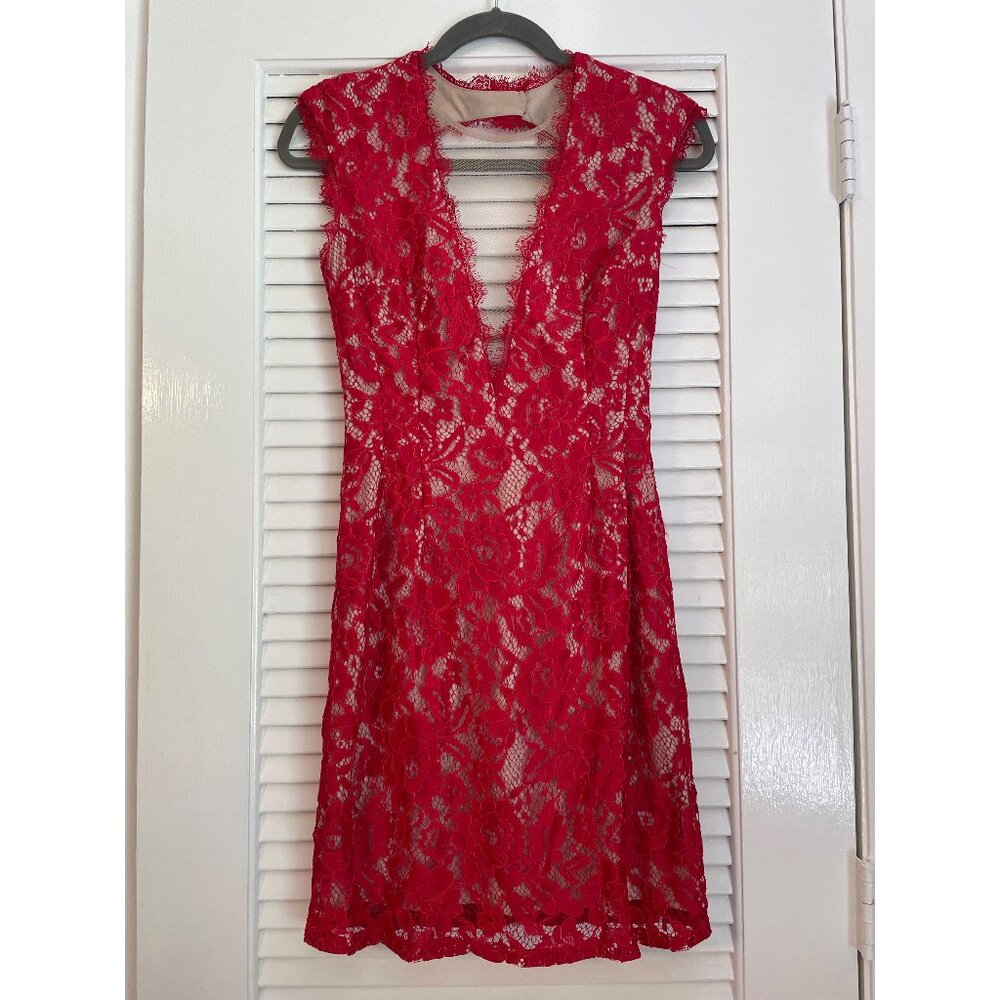 Aidan by Aidan Mattox Illusions Lace Cutout Mini Dress in Red US Size 2